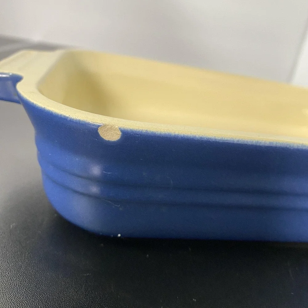 Le Creuset Rectangular Baking Dish 10x7x2 Blue Ceramic Pan France Bakeware
